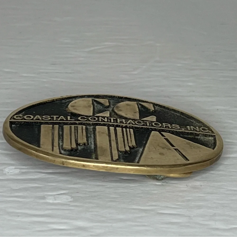 Vintage CC Coastal Contractors MCM 100% Brass Belt Buckle DynaBuckle Provo Utah
